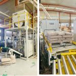 15KG Lignaj buletoj pesantaj plenigaĵon ensakigi Paletigan linion estas preta por liveraĵo